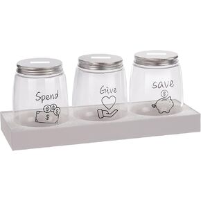 Mczxon Spend Save Give Piggy Bank for Kids, Money Coin Savings Piggy Bank Jar Box for Kids Child Safe Money Saver, Teach Children About Giving & Saving Money Piggy Box for Childrens Boys Girls, Pink