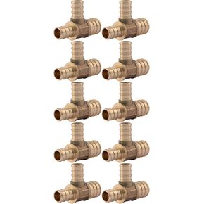 SharkBite 3/4 Inch x 3/4 Inch x 1/2 Inch Crimp Reducing Tee, Pack of 10, Brass Plumbing Fitting, PEX Pipe, PE-RT, UC412LFA10