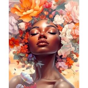 DIY African Woman Paint by Numbers for Adults Canvas, Flowers and Girl Paint by Number Kits on Canvas - Frameless Oil Painting Kits Arts and Crafts for Home Decor Gifts 16x20 inch