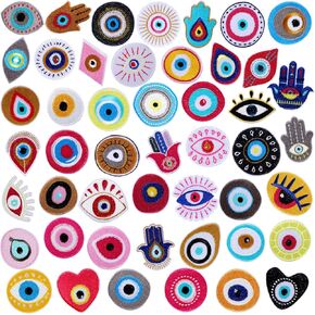 Ferraycle 48 Pcs Evil Eye Embroidery Patches Blue Hamsa Hand Heart Moon Sew on/Iron on Embroidered Applique Repair Patch DIY Craft Accessories Gifts for Clothing Jacket Jeans Backpack Hat