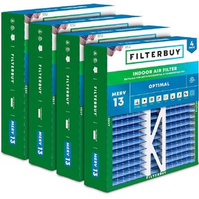 Filterbuy 20x20x5 Air Filter MERV 13 Optimal Defense (4-Pack), Pleated HVAC AC Furnace Air Filters Replacement for Honeywell FC100A1011, Lennox X0585 & More (Actual Size: 19.63 x 19.88 x 4.38 Inches)