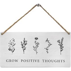 Mtrgdn Grow Positive Thoughts Inspirational Saying Wood Wall Decor,Motivational Hanging Wall Signs for Home Office Bedroom 12x6 inch