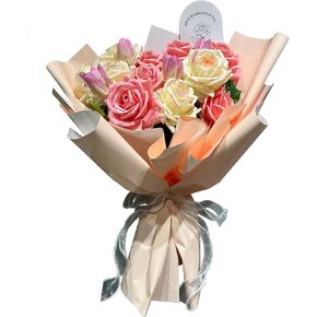 Artificial Flowers 12 Roses and 4 Tulips Combined, for Mother's Day, Easter, Valentine's Day, Home Decoration, Wedding Decoration,Coffee Shop,Bakery and More in Saudi Arabia
