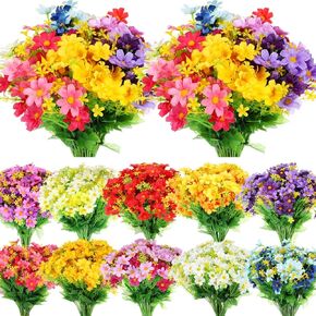 Zeyune 100 Bundles Faux Daisy Flowers 12'' High Faux Silk Daisy Colorful Flowers Outdoor UV Resistant Fake Foliage Greenery Faux Plants for DIY Home Garden Wedding Office Party Decor