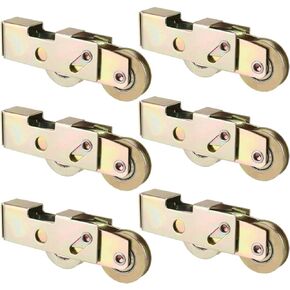 SEUNMUK 6 Pack Sliding Patio Door Roller Assembly, 1-1/4 Steel Sliding Patio Glass Door Tandem Roller, Screen Door Wheels Replacement for Gate Window (Golden)