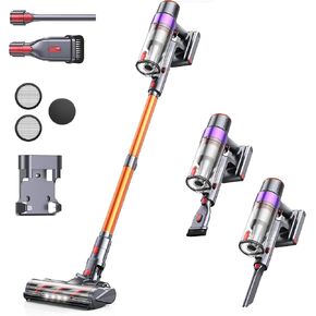 450W/38Kpa Home with LED Screen, 1.5L Dust Cup, Anti-Tangle Stick Pet Hair Carpet Cordless Vacuum Cleaner, Grey & Orange