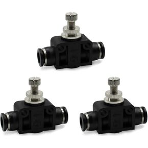 3Pcs Black 4mm Tube OD Air Flow Control Valve,Union Pneumatic Speed Control Flow Controller PSA-04 Straight Union Push to Connect Tube Fitting Regulator Valve，Tube Fittings