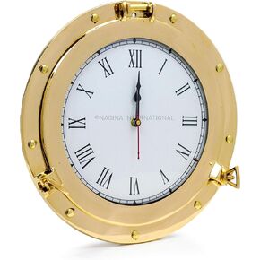 Nagina International Premium Nautical Brass Porthole Clock | Pirate Ship's Elegant Metal Roman Dial Face Wall Clock | Home Decorative Gifts (6 Inches)