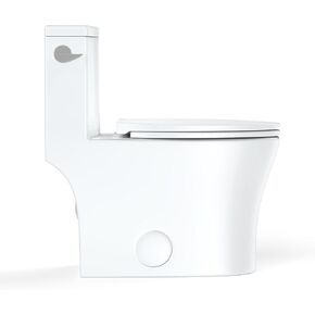 Elongated Toilet for Bathrooms, One-Piece Toilet with Soft Close Seat, Powerful & Quiet Left Side Trip Lever Flush 1.28 GPF, Ceramic Crisp White 12" Rough-In