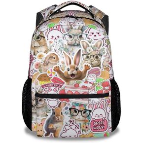 Girls Backpack for School, Bunny Backpacks for Girls, Pink Rabbit Bookbag for Preschool Elementary, Large Capacity Animals Daypack for Travel, Back to School Gift for Kids