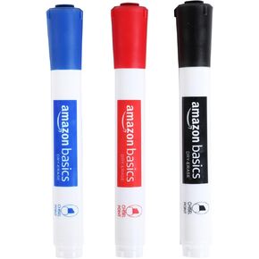 Amazon Basics Dry Erase Markers For Whiteboards, Chisel Tip, Low-Odor, Assorted Colors, Pack of 12
