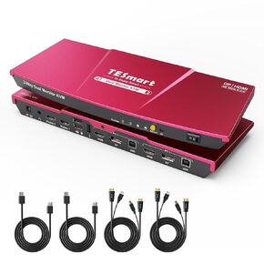TESmart USB 3.0 DisplayPort + HDMI KVM Switch 2 Monitors 2 Computers 4K@60Hz, Dual Monitor KVM Switch 2 Port Extended Display, EDID Emulators, Headset, Hotkey Switch, Button Switch with All Cables