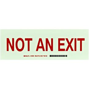 Brady 90492 Height B-324 Glow-in-the-Dark Self-Stick Polyester Exit and Directional Sign, Green on Red, Legend "Not An Exit", 10" x 3.5",