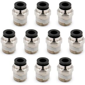 Baomain 6mm Pneumatic Fittings, 6mm Tube OD 1/4" PT Male Straight Thread for PETF Tube Push to Connect Tube Fittings Pack of 10