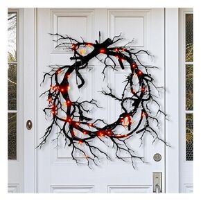 2024 New Halloween Black Branches Wreath with Light - 19.68inch Gothic Front Door Decor Indoor/Outdoor Porch Garland Decoration with Lights - Haunted House Christmas Garland Ornament