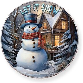 ديكور جدار مستدير، علامة معدنية مستديرة من القصدير، ديكور جداري ريفي، لوحة جدارية، دع رجل الثلج الثلجي، علامة إكليل رجل الثلج، لعيد الميلاد، إكليل دائري، ديكور جداري، ساحة المرآب العتيقة، ديكور المنزل، 12.00 بوصة × 12.00 بوصة in Kuwait