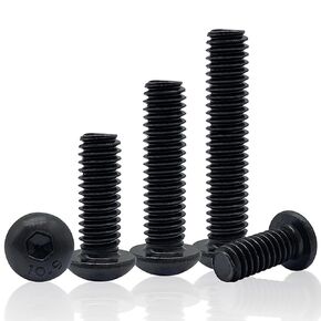 50pcs 1/4-20 x (1/2" to 1-1/2") Button Head Socket Head Cap Screws with Hex Key, 10.9 Grade Alloy Steel, Black Oxide Finish, Allen Hex Socket Drive, Full Threaded, Coarse Thread UNC