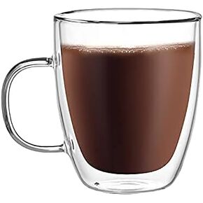 CNGLASS Large Glass Coffee Mugs 12oz,Double Walled Insulated Cappuccino Mug with Handle,Set of 4