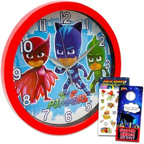 Disney PJ Masks Wall Clock for Boys Room - PJ Masks Room Decor Bundle with 9.75" PJ Masks Wall Clock Plus Stickers and More for Kids | PJ Masks Gifts