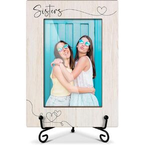 Wooden Photo Frame Sister Gifts for Woman Sister Adult BFF, Wooden Photo Frame with Iron Stand for Tabletop or Desktop Display, Home Table Decoration (4x6 Vertical Photo) - 11
