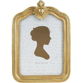 Sunlit Vintage Picture Frame 5x7 Inch, Antique Photo Frames with Glass Front, Small Heart Luxury Photo Display, Tabletop Wall Hanging, Gift Ideas, Gold