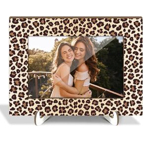 Leopard Print Picture Frames, Decorative Wood Photo Frames Birthday Gifts for Sister Women Girls Mom Daughter Tabletop Display 4x6 Photo Living Room Home Office Desk Decor Party Favor Decorations -044