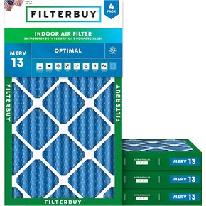 Filterbuy 14x25x2 Air Filter MERV 13 Optimal Defense (4-Pack), Pleated HVAC AC Furnace Air Filters Replacement (Actual Size: 13.50 x 24.50 x 1.75 Inches)