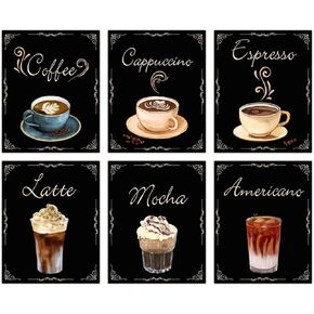 SUPERDANT 6 PCS Retro Coffee Canvas Prints Wall Art Pictures Coffee Bar Wall Decor Coffee Sign Kitchen Canvas Wall Art for Modern Home Dining Room Decorative Bakery Cafe Restaurant Wall Decor