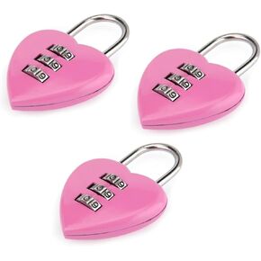 3Pcs/Set Pink Love Heart Shape Combination Padlock for Girls Women, Mini 3-Digit Password Resettable Code Locker Lock for School, Locker Lock, Pink Lock, Padlocks and Hasps