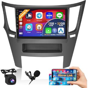 Roinvou 2+64G Android CarPlay Stereo for 2010-2014 Subaru Legacy Outback, Built-in Wireless CarPlay with Android Auto, 9'' Touchscreen in-Dash GPS Navigation Support Mirror Link BT FM RDS AHD