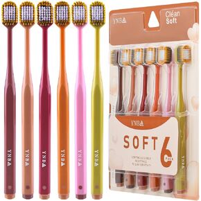 Extra Soft Toothbrush for Sensitive Gums, Wide Head Soft Bristle Toothbrush with Soft Flossing Micro Nano Bristles for Adults, Pregnant Women, Elderly, Braces, 6pcs