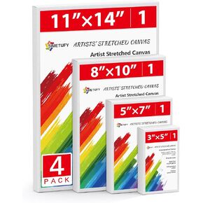 Stretched Canvas, Multi Pack 5x7, 8x10, 11x14, 9 Set Artist Canvases Frame Board Panels, 100% Cotton Blank Canvase Oil Acrylic Watercolor Paint, Acid-Free for Kids & Artists
