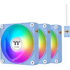Thermaltake CT140 EX ARGB PC Cooling Fan Hydrangea Blue 3-Fan Pack, Magnetic Connection, 5V Motherboard Sync, 16.8 Million Colors 9 Addressable LEDs, 140 mm Case/Radiator Fan, CL-F197-PL14BU-A