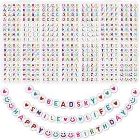 Letter Beads, Beadsky 1456PCS Acrylic A-Z Alphabet Beads for Bracelets, 28 Styles 4x7mm Round Letters Beading Kits for DIY Jewelry Making, Colorful Smile Face & Heart Friendship Bracelet Making Kit
