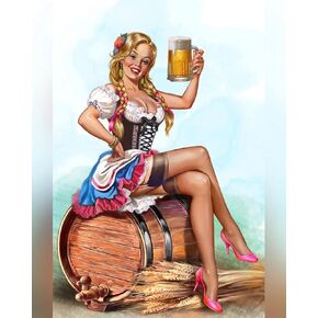 ZMKDLL Barrel Pin Up Girl Wheat Beer Metal Sign Wall Decor Vintage Tin Sign for Home Bar Coffee 12"x8"
