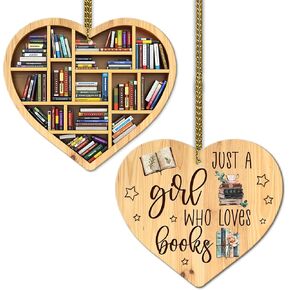 هدايا كتاب مطبوعة مسطحة ثنائية الأبعاد من HYTURTLE لمحبي الكتب - زخرفة شجرة زخرفة خشبية لعيد الميلاد - هدايا مكتبة لمحبي الكتب - هدايا كتب للفتيات والنساء - زخرفة خشبية تذكار على الوجهين in Kuwait