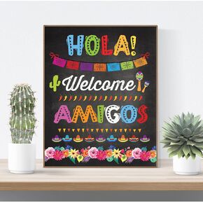 Retro Metal Tin Sign 8 X 12 Inches Hola Amigos Fiesta Mexican Fiesta Party Decor Rustic Home Decor Funny Room Decor Aluminum Sign for Bedroom Bathroom Office Man Cave Farm Bar Cafe Restaurant Shop