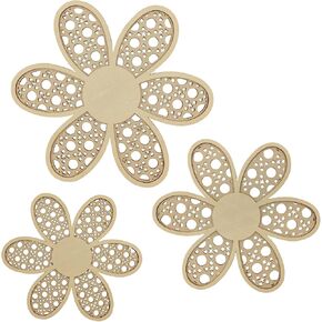 MAIMAIMAO 3 Pieces Boho Daisy Wall Decor Rattan Flower Wall Decor Nursery Decor Boho Wall Art for Home Office Nursery Bedroom Farmhouse Bathroom Housewarming Gifts (Wooden Color)