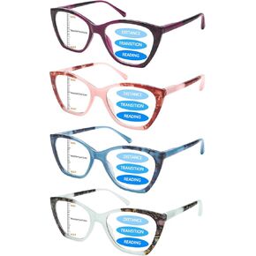 4Pack Progressive Multifocus Reading Glasses for Women Blue Light Blocking Reading Glasses Spring Hinge Readers