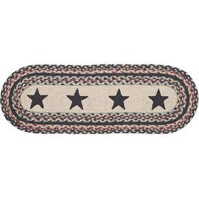 VHC Brands Primitive Colonial Star Table Runner, Tan Black Red, Jute Blend, Oval, 13x36 Inches