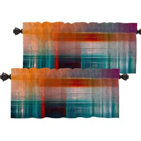 Batmerry Orange Abstract Color Valance Curtains,Blue Modern Window Treatment Kitchen Valances Multilayer Polyester Blackout for Living Room/Bathroom, 2 Pack 52x16 inches