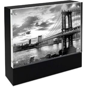 Isaac Jacobs 4" x 6" Black Wood Block Acrylic Picture Frame, Magnetic Photo Frame, Made For Tabletop Display (4" x 6" Black) in Kuwait