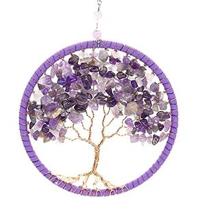Tree of Life Hanging Ornament, FYSIVOKE Chakra Stones Healing Crystals for Chakra Reiki Good Luck Wall Hanging Window Hanger Indoor Decoration