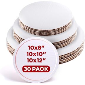 8"-10"-12" Set of 30 pcs. (10 of Each Size) White Round Disposable Coated Cake Boards