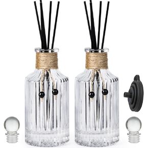 Reed Diffuser Bottle Glass Diffuser Bottles 8oz/250ml Set of 4 Empty Essential Oil Glass Diffuser Bottles with Stoppers and Reed Sticks Clear Decorative Bottle Set Bulk Reusable Perfume Jar