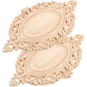 Homoyoyo 2pcs Wood Carving Decals Woodsy Decor Oval Mirror 3d Wall Decals Wood Onlay Decorative Door Frame Decor Decorative Onlays Applique Bed Door Decor Wood Carved Onlay Furniture Decal