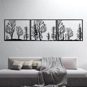 NORTH KAISER Tree Metal Wall Art | Forest Wall Decor | Black Wall Hanging Decoration for Living Room Bedroom Outdoor Rustic Farmhouse Housewarming Gift (50'' x 13'' / 126 x 32 cm)
