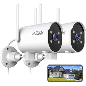 WOOLINK 2K Security Camera Outdoor WiFi Security Cameras Pan Rotating 225° Full Color Night Vision, Two-Way Audio, 2.4GHz WiFi, IP65, Motion Detection Alarm