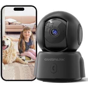 Golspark Indoor Security Camera 2K, Pet Camera for Home Security, Dog Cam Pan/Tilt, Motion Tracking, 2-Way Audio, Night Vision Baby Monitor, Siren Alert, Phone App, 24/7 Cloud &SD Card Storage, 2.4GHz