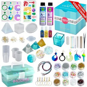 Modda UV Resin Kit with Light for Beginners with Video Course, Resin Jewelry Making Kit for Adults, Includes UV Resin, UV Lamp, Resin Glitters, Foil Flakes, Silicone Molds for DIY Arts and Crafts
